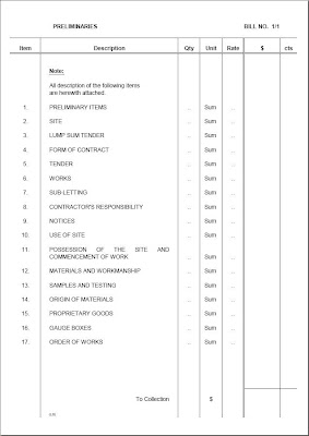 Jurukur Bahan: BQ Preliminaries Template