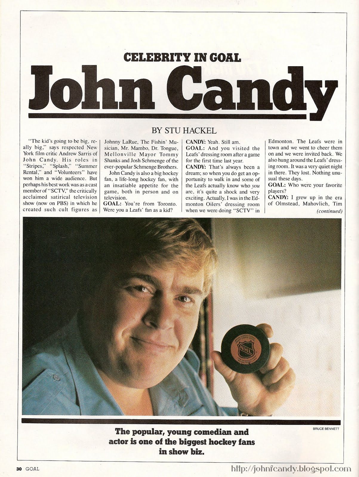 John Candy Interview in 'Goal' December 1985