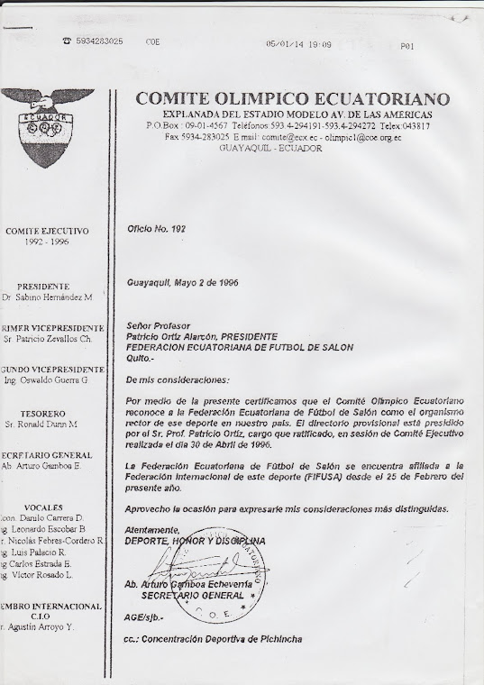 PARTIDA DE NACIMIENTO DEL FUTBOL DE SALON DEL ECUADOR