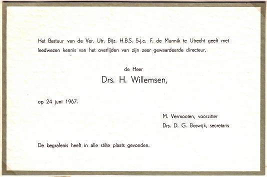 Rouwkaart Drs. H. Willemsen