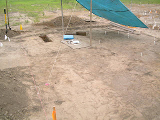 Surface features and small excavation pits at the Carson Mound Complex Site in Mississippi