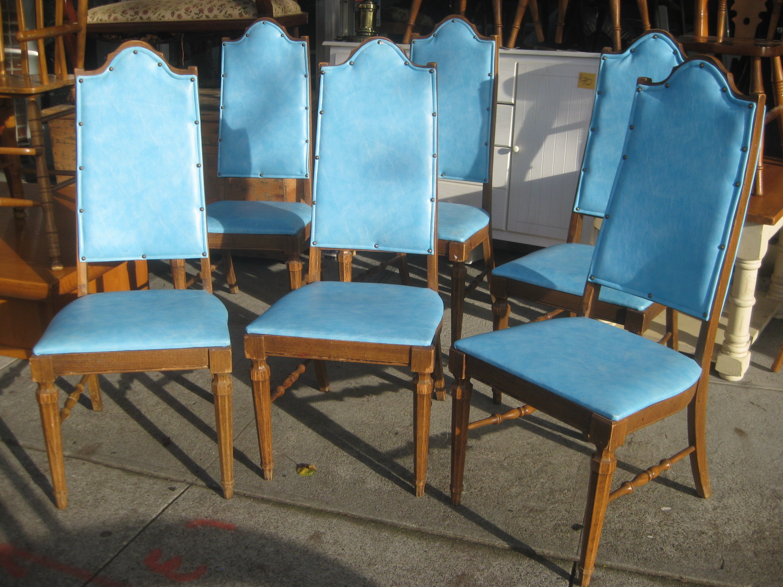 UHURU FURNITURE & COLLECTIBLES SOLD Set of Six Blue Vinyl Dining