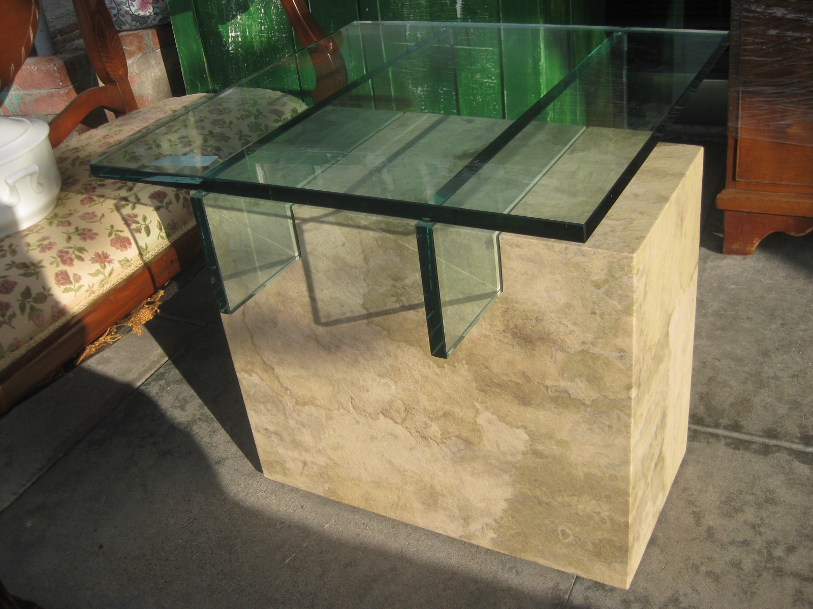 UHURU FURNITURE & COLLECTIBLES SOLD Side Table w/ Green Glass 45