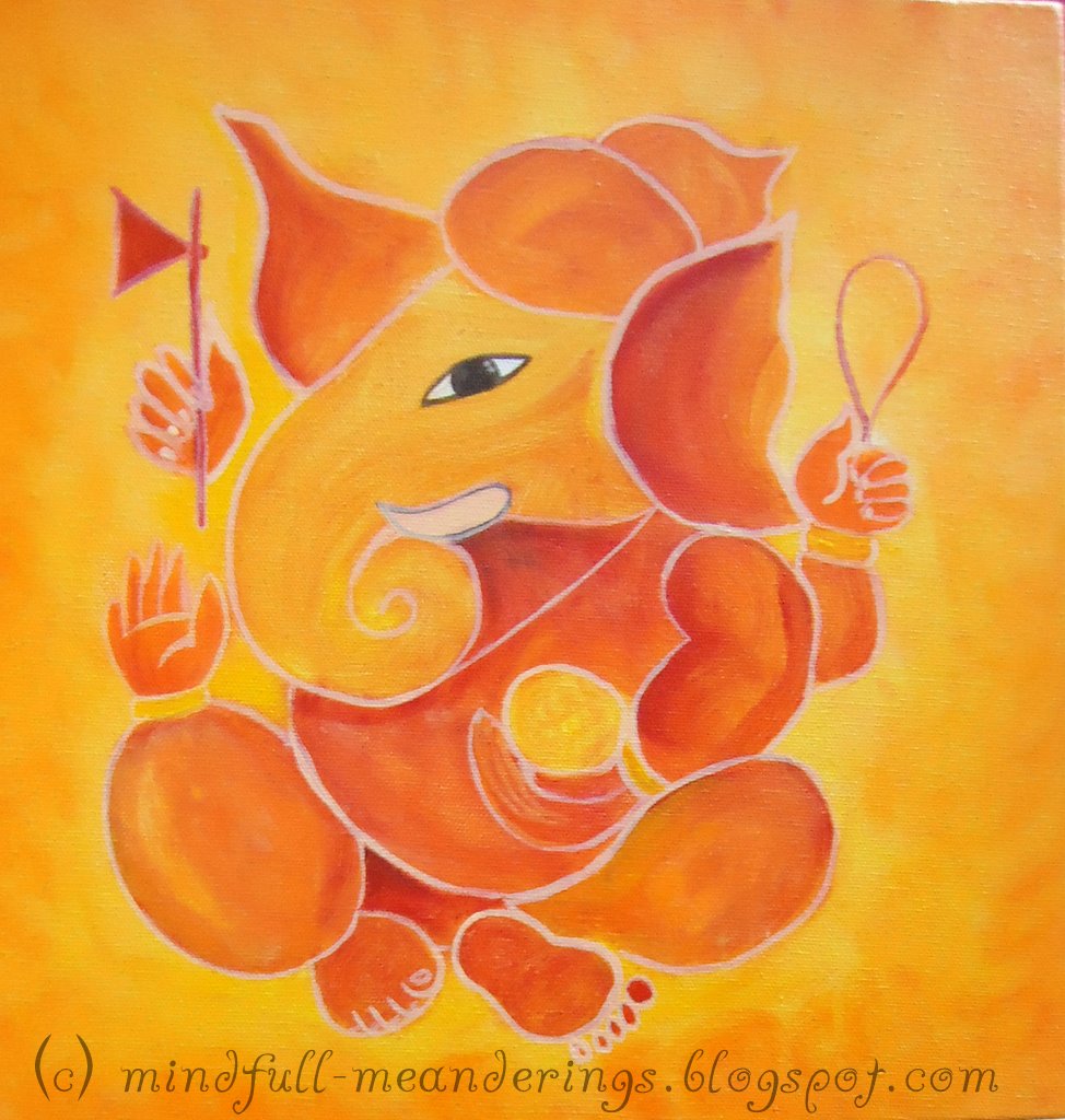 Acrylic on canvas Ganesha Art Step by Step - Artsy Craftsy Mom, image size:974x1024