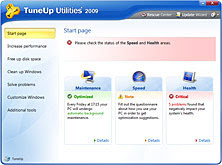 Image: TuneUp Start page
