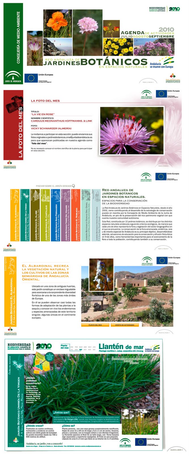 Muestra de Guía interactiva de la red Andaluza de Jardines 2010 publicada mensualmente en su web
