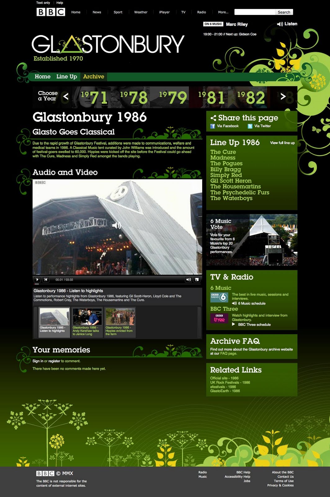 General drivel Glastonbury 1986 small claim to very minor fame