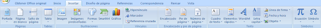 MENU INSERTAR DE WORD 2007