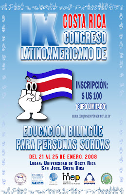 Afiche del IX Congreso de Educación Bilingüe para Personas Sordas. Contiene la misma información aquí descrita