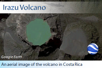 This is an aerial shot of the Irazu Volcano in Costa Rica.