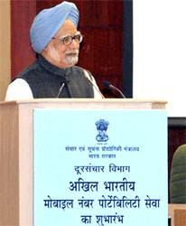 The Prime Minister, Dr Manmohan Singh launched Mobile Number Portability (MNP) Service in the country here today by making inaugural call to Kapil Sibal, the Union Minister of Communications & IT from a ported number.