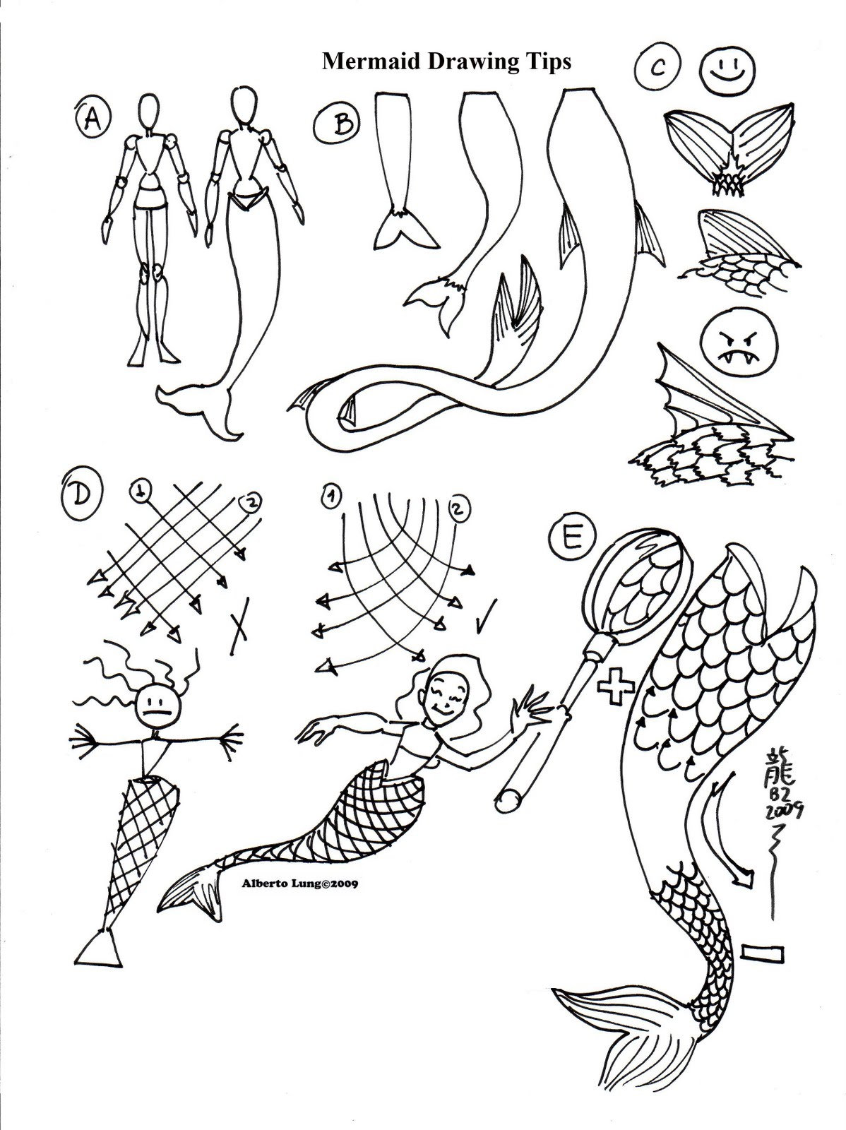 Kid Sketches: Mermaids Sketching Template