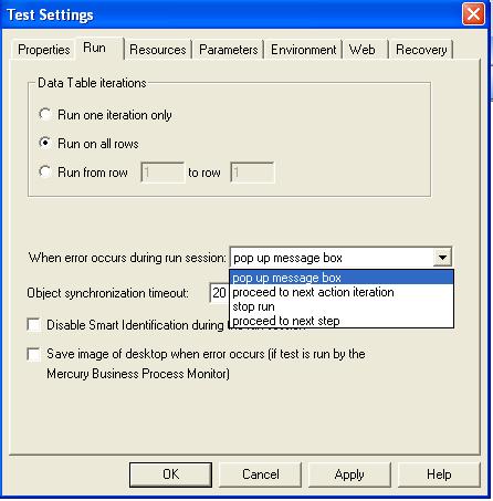 Quick Test Professional Tutorials: Run Settings in QTP