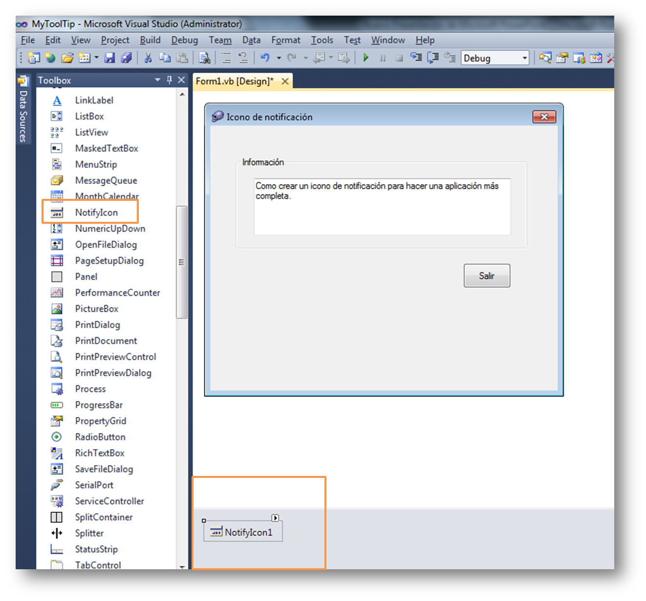 Todo en Visual Basic.Net: Icono de notificación en Windows Form