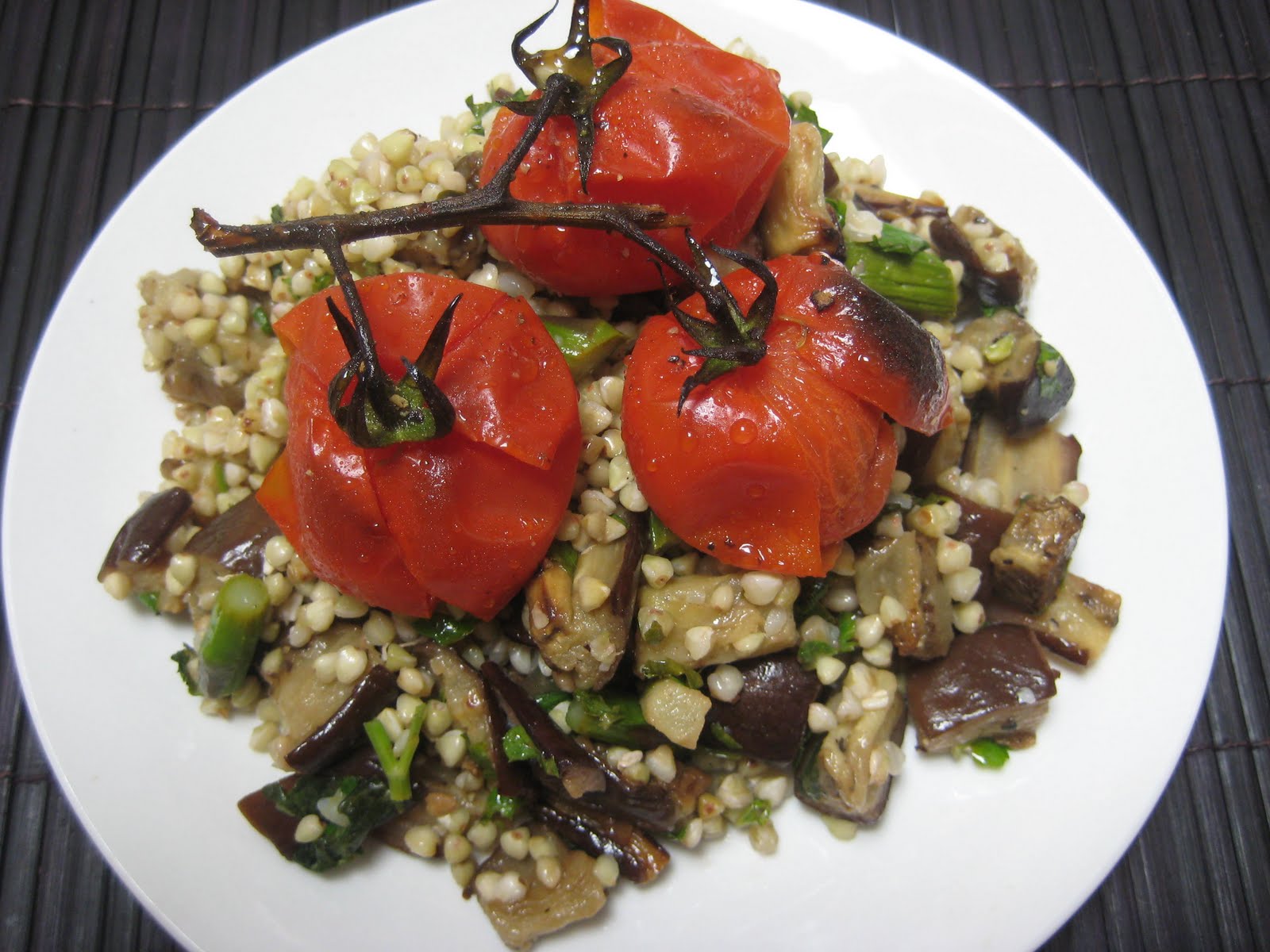 Lovely Wee Days dinner date buckwheat, eggplant and tomato salad