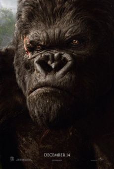 Imagem do rosto do King Kong com a boca fechada e olhar feroz.
