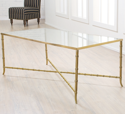 Gold Bamboo and Glass Coffee Table