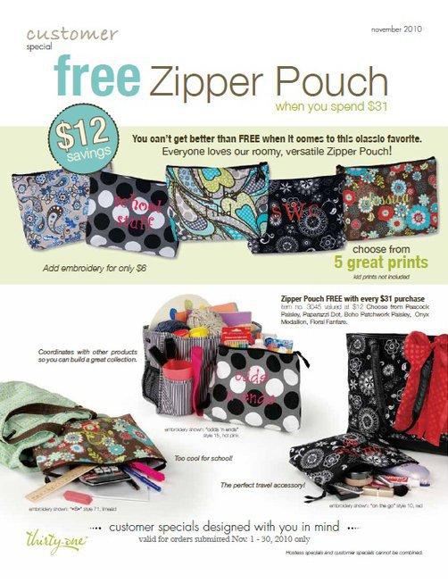 Free Zipper Pouch!!! November Thirty One Gifts Special!!!