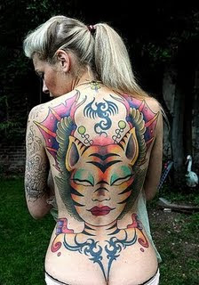 Tribal Cat Tattoo With Back Body Girl