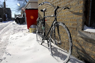 Image of snowy bicycle