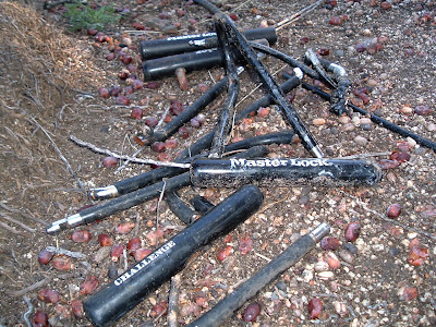 Image of broken bike locks near the train station in Davis, California