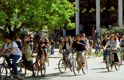 Image of bicyclists on the campus of UC Davis
