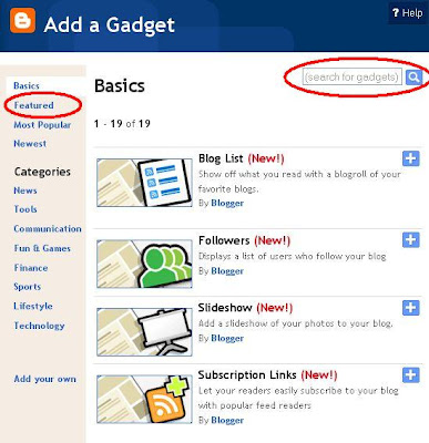 Blogger Add a gadget directory