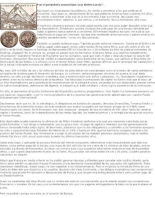 CARTA DEL CACIQUE GUAIPURO CUAUHTEMOC