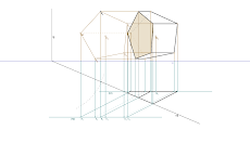 Secção produzida por um plano secante vertical num Prisma Pentagonal