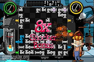 game screen with cartoon man standing on right with score in middle