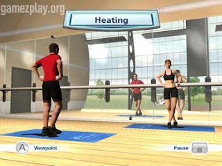 gym scene with man and woman exercising in front of mirror