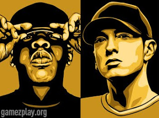 two tone portraits of jay z and eminem