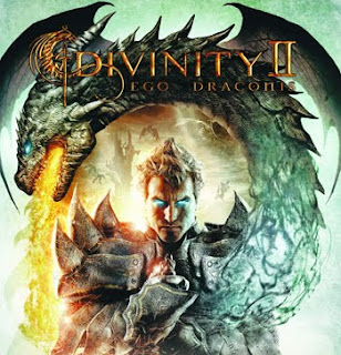 man with blue glowing eyes and dragon breathing fire on this game box art