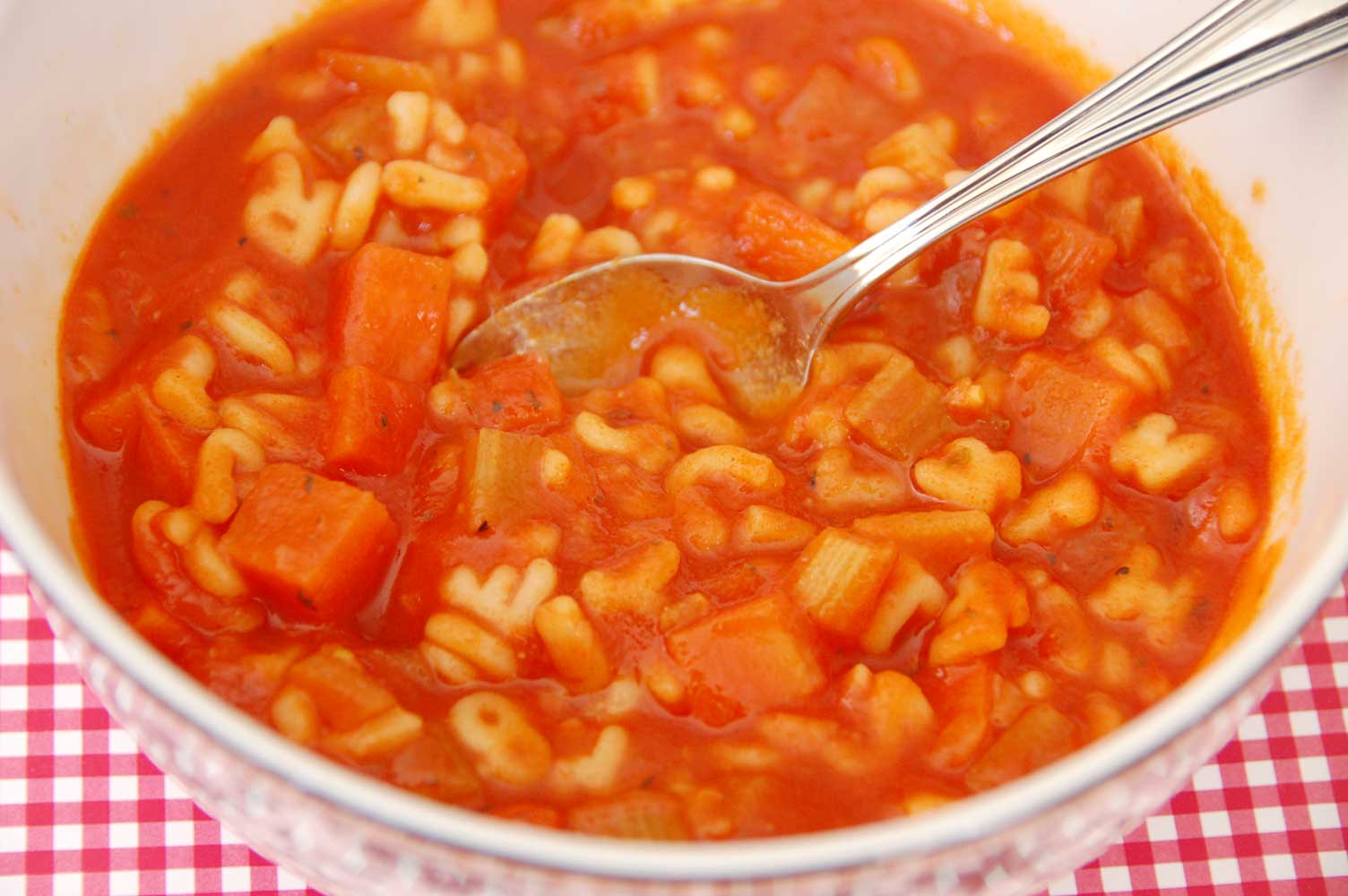 Appetizing Elmo's Red Vegetable Alphabet Soup