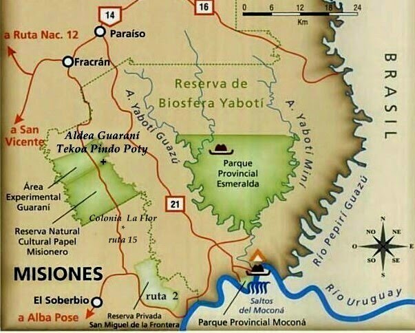 El soberbio (ruta 2) Colonia La Flor (ruta 15)  Aldea Pindo Poty (camino vecinal)