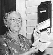 Ida May Fuller getting her check in the mail