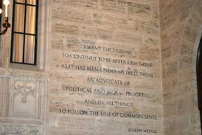 Quote from Medill engraved in stone wall