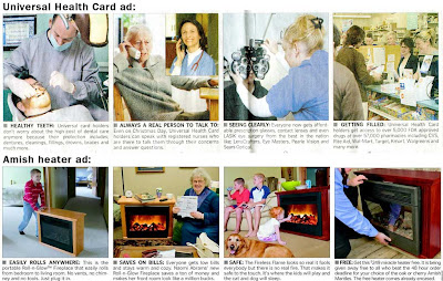 Comparison of the photo panels at the bottom of the Amish heater ad and the Universal Health Card ad
