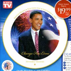 Plate with illustration of Obama on it