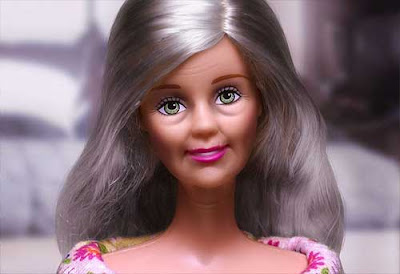 Photo of a Barbie aged in Photoshop
