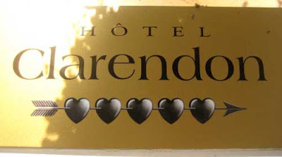 Sign reading Hotel Clarendon, with the word Clarendon set in the typeface Americana