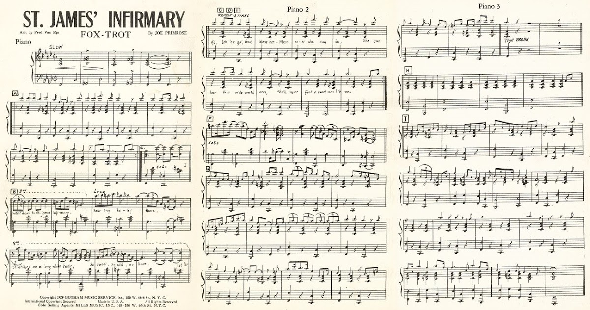 I Went Down to St. James Infirmary: St. James Infirmary piano sheet music