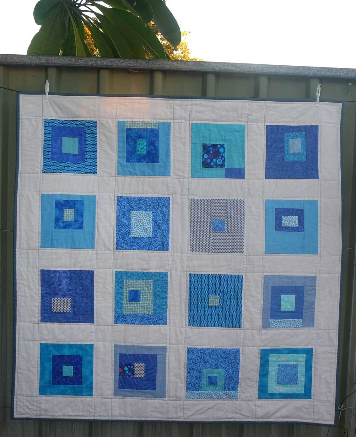 Patchy Work of Mini Grey Blue Squares Quilt