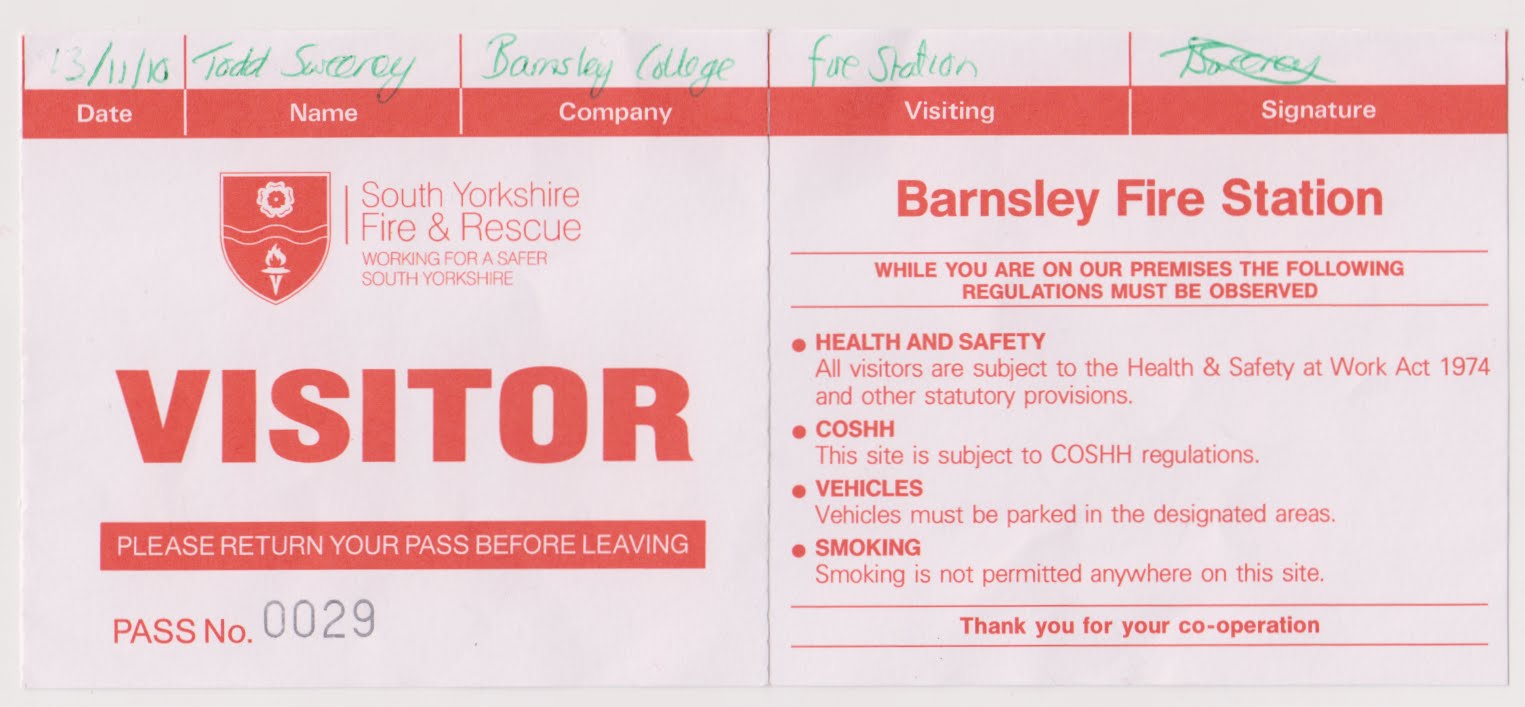 The Fire Service Today visitors pass