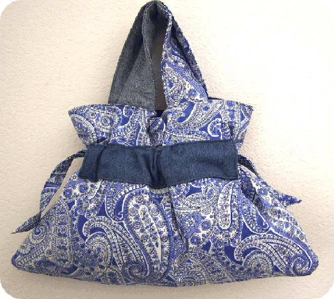 SOLD Handmade Drawstring Denim Blue Paisley Paislies Handbag Purse
