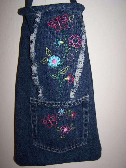 Girls Denim Jean Handbag Purse Pocket Embroidered Flowers