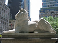 New York Public Library in NYC - Marble Lion (South, "Patience")