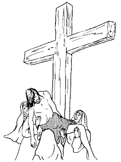 crucifixion of Jesus coloring page at the wooden Cross and women weeping(crying)photo download free religious pictures and Christian wallpapers for desktop