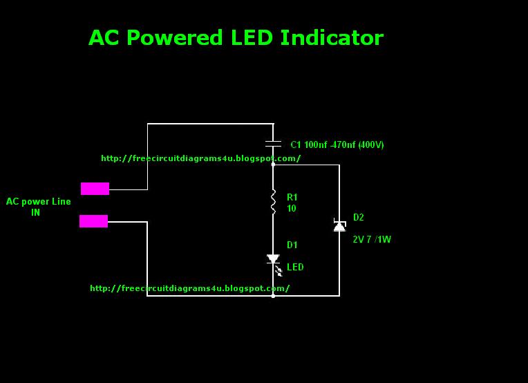 FREE CIRCUIT DIAGRAMS 4U: AC powered LED Indicator