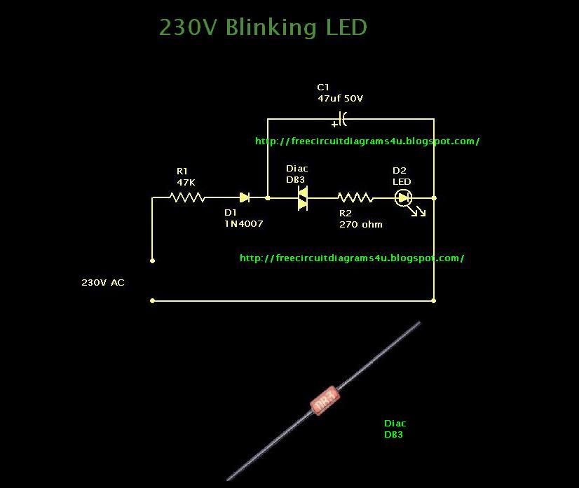 FREE CIRCUIT DIAGRAMS 4U: 230V Blinking LED